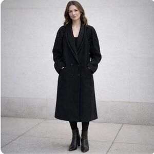 Vintage Stephanie Mathews Wool Trench Coat 10 Black Dark Academia USA Made